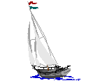 a sailboat on the water, its mast is leaning to the left in the wind